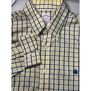 Brooks Brothers Men's Yellow & Blue Checkered Button-Down Shirt Large All Cotton